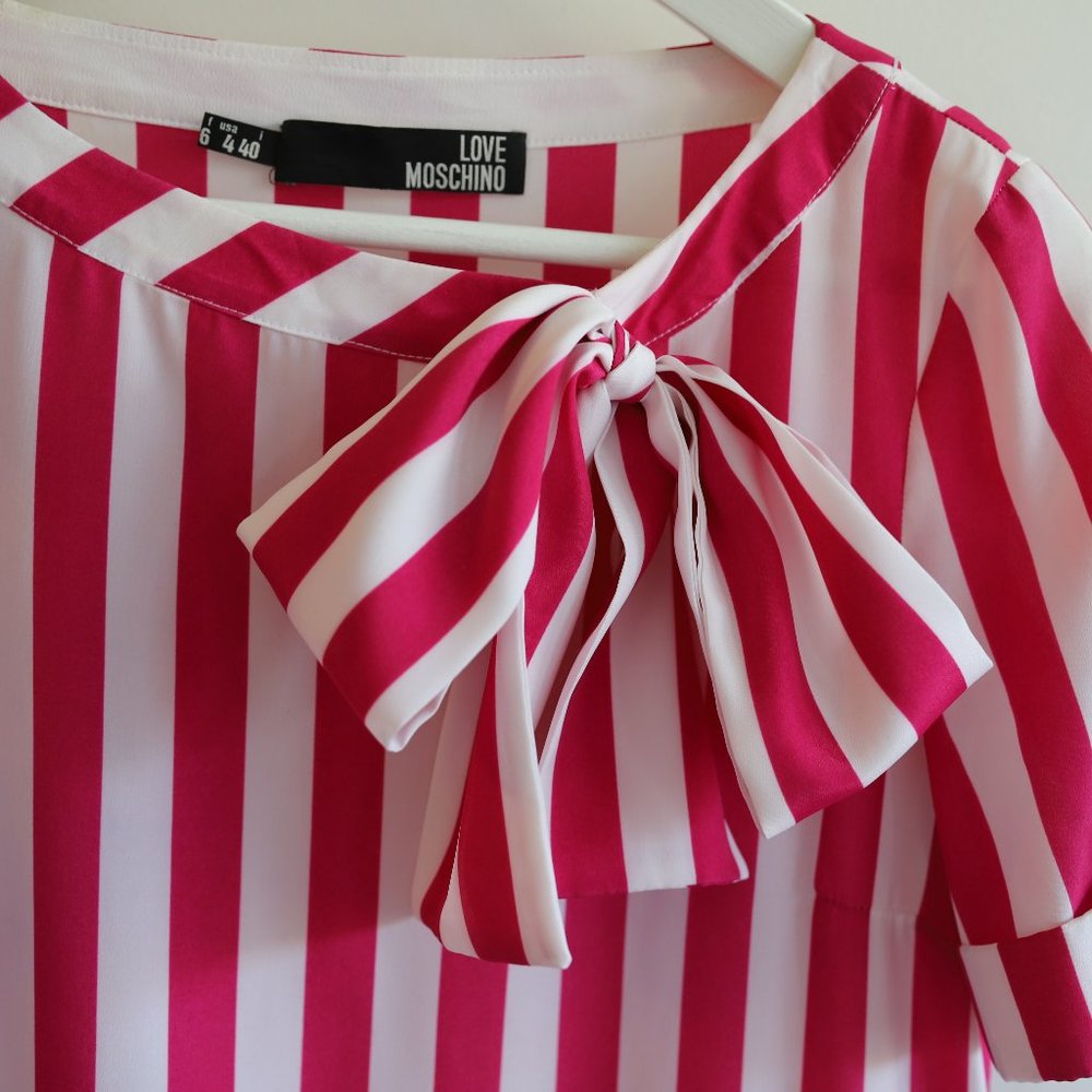 NWOT Hot Pink Stripe LOVE MOSCHINO bow dress SZ 4